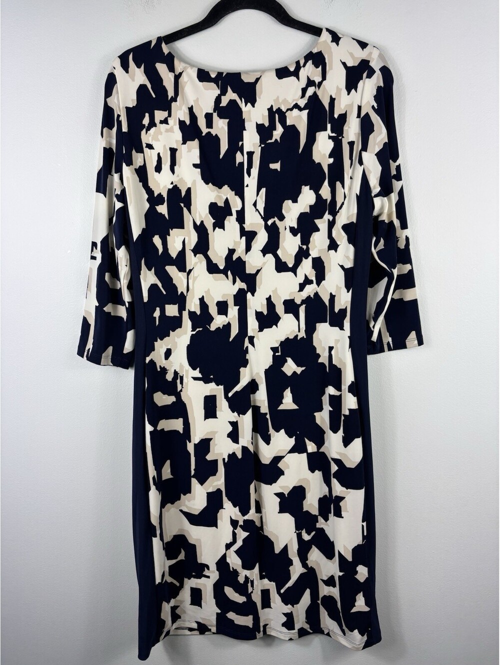 Lauren Ralph Lauren Sheath Dress Sz 14 Navy White Abstract Print 3/4 Sleeves - Picture 4 of 5